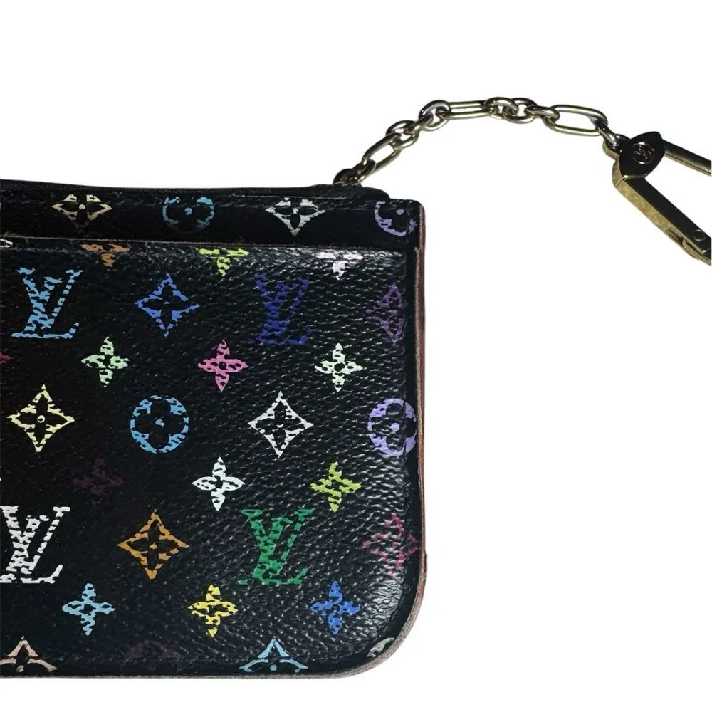 Auth Vintage Louis Vuitton 33 Multicolor Murakami LV Keychain Black Pouch - Picture 2 of 12